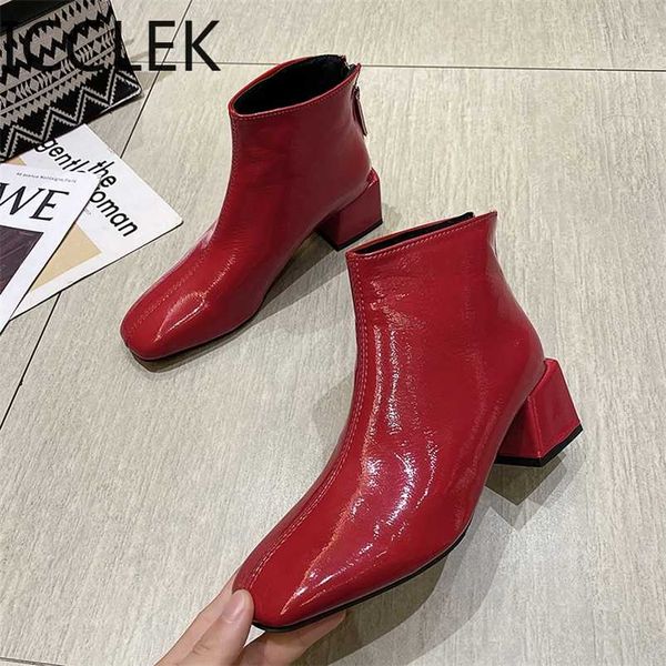 

autumn winter women zipper square toe boots woman short boots cotton ankle boots women's botas mujer red blue black 211103