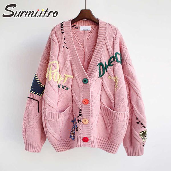 

surmiitro oversized cardigan women autumn winter korean style long sleeve sweater female knitted jacket coat knitwear 210712, White;black