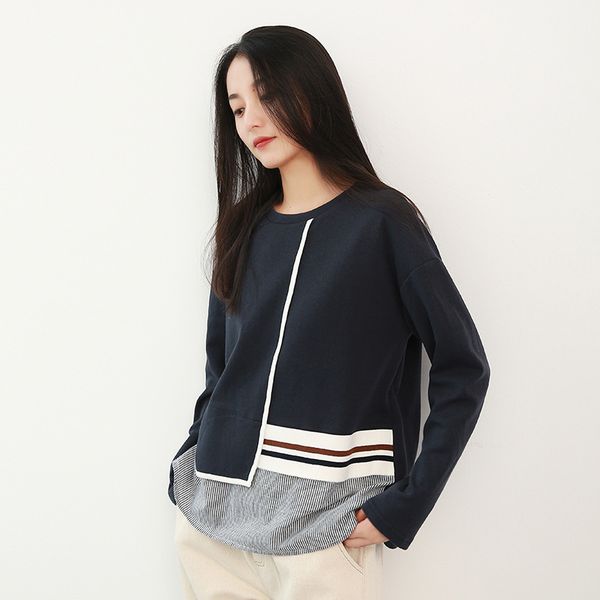 

polos korean style 2021 spring amendment of long sleeves female spring-reducing striped age loose blous back shirt, White
