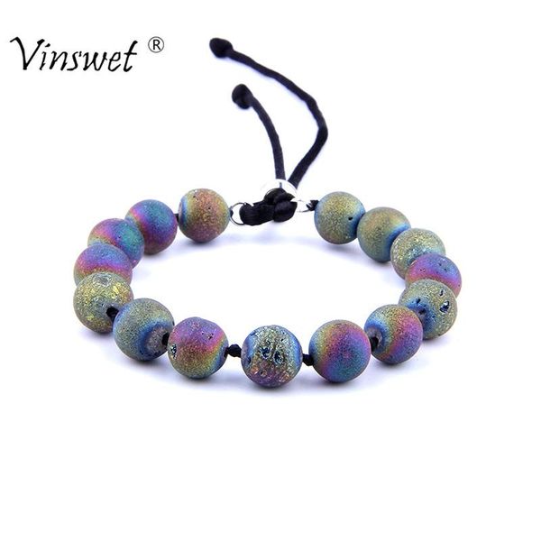 

beaded, strands handmade natural stone hand knit bracelet druzy agat beads bracelets for women men fashion jewelry pulseira hombres, Black