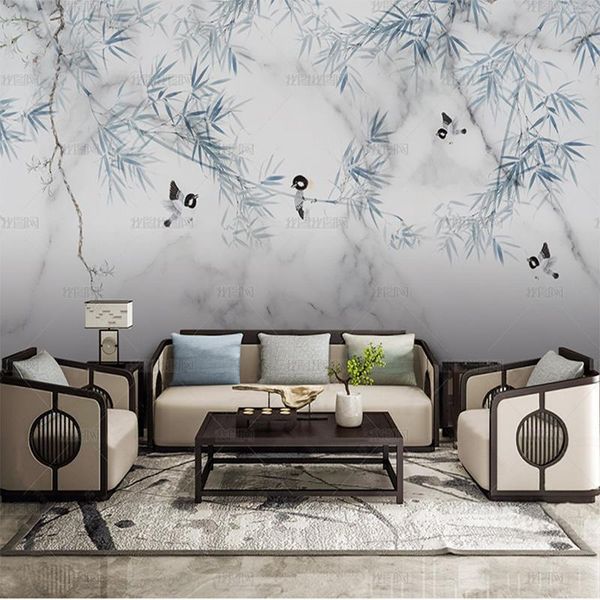 

wallpapers chinese modern marble bamboo flower and bird wallpaper living room tv background wall mural dining bedroom