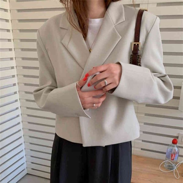 

comelkorean chic autumn simple lapel one button casual blazer loose solid color long sleeve suit coat for women 210515, White;black