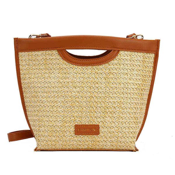 

shopping bags summer fashion hand-woven crossbody shoulder women elegant straw handbags for shopper casual rattan handbag beach 220301