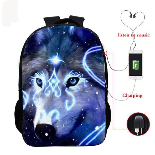 

backpack 3d animal lion wolf usb charging teens rucksack lapknapsack boys girls school bag bookbag mochilas