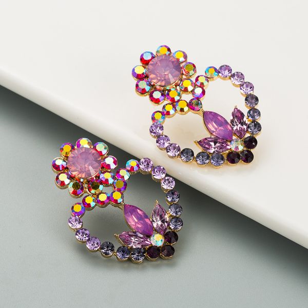 

s2135 fashion jewelry s925 silver post hollow heart flower stud earrings rhinstone earring, Golden;silver