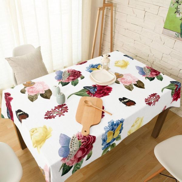 

table cloth flower butterfly pattern white print dining chair cover kitchen tablecloth modern home decor manteles