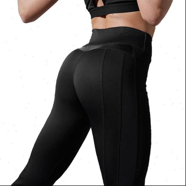 

pu womens legging mesh splicing leggings women high waist fitness pants push up workout gym breathable, Black