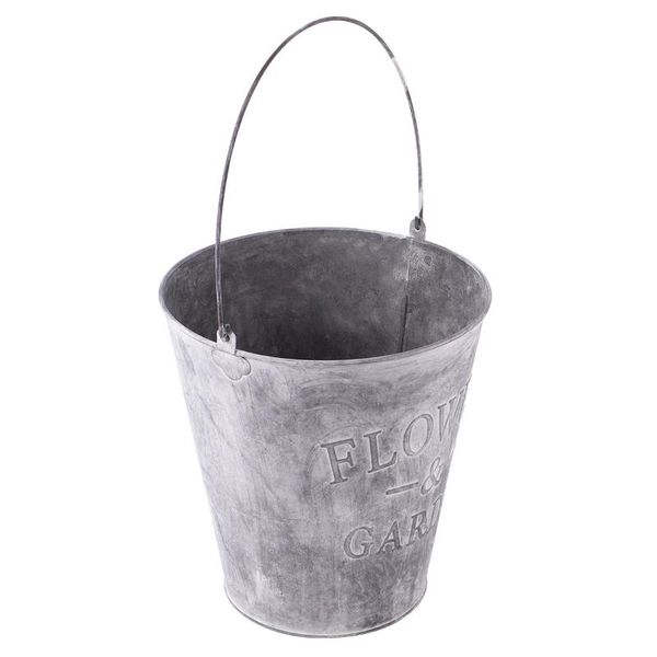 

buckets garden wrought iron pail simulation round bucket flower pot metal for home - size l(light grey)