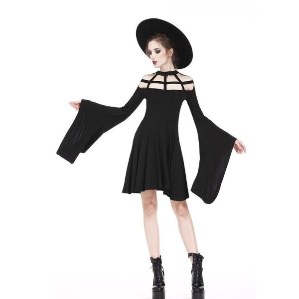 

casual dresses darkinlove women's gothic black kimono sleeves fashion dress hollow out steampunk pleated, Black;gray