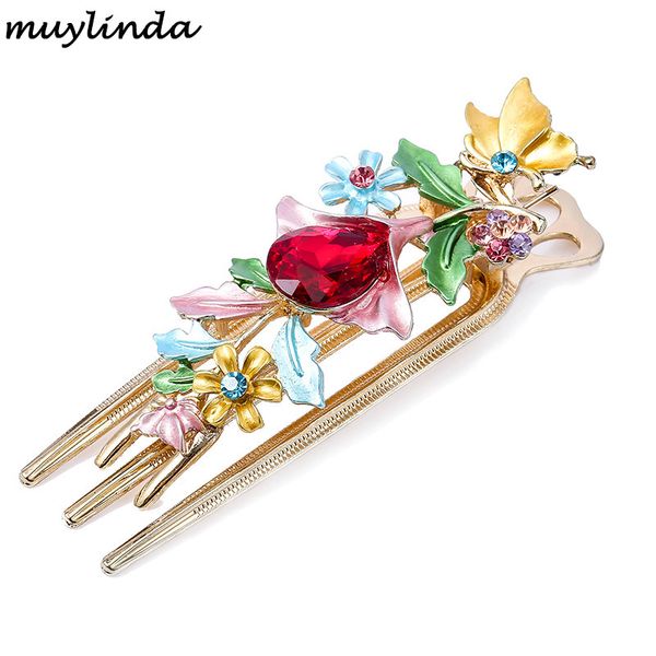 

factory wholesale painted butterfly crystal headdress flower duckbill clip chinese style hairpin dish hair ornament hea/rtsch/rome