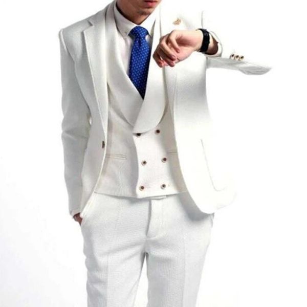 

men's suits & blazers white groom tuxedos wedding ball suit coat with trousers (jacket + vest tie) ready to wear overs, White;black