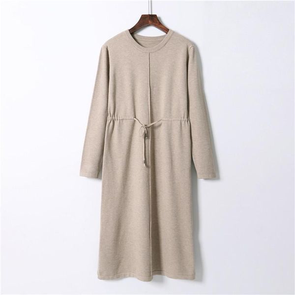 

casual dresses wwenn winter knit long dress women fashion o-neck slim bodycon sweater office lady thick autumn slit with belt, Black;gray