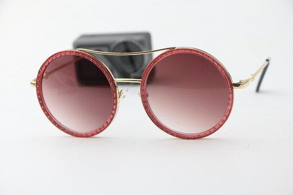 

sunglasses red round ladies rivet frame gold metal gradient glasses, White;black