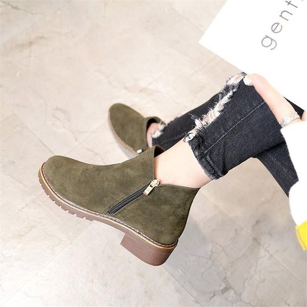 

boots 2021 women med heels basic shoes winter ankle for autumn casual female fashion, Black
