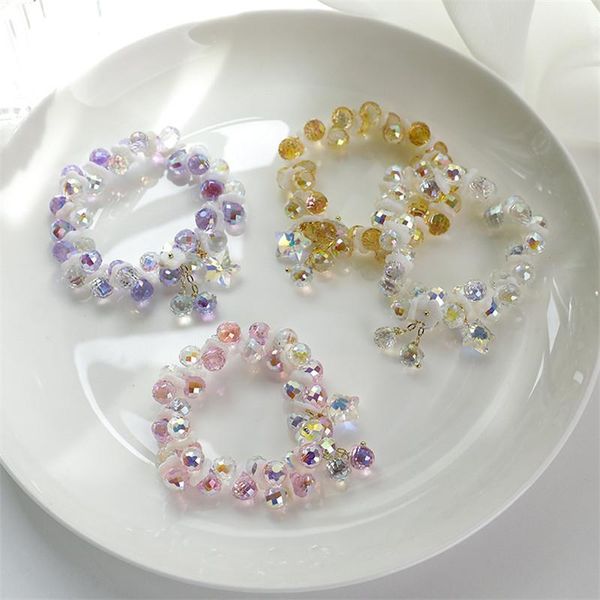 

beaded, strands south korea ins fresh bracelet crystal shell flower star pendant fairy girly fashion jewelry wholesale for trend, Black
