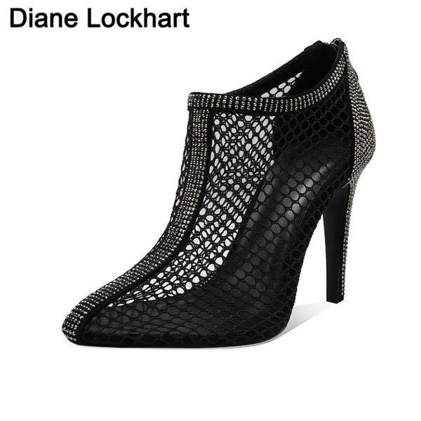 

dress shoes mesh pumps women sandals pointed toe high heel female stiletto party 10cm zapatillas mujer summer autumn, Black