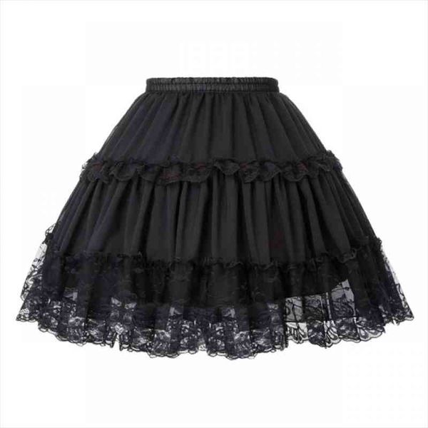 

lolita y2k petticoat evening women skirts party gothic underskirt vintage elastic waist 2 loop ruffles crinoline mini skirt, Black