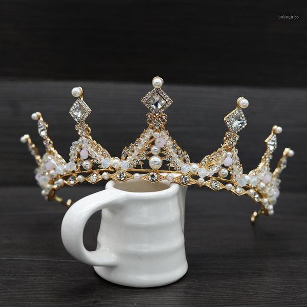 

bridal headdress alloy baroque fine pearl crown wedding hair accessory1