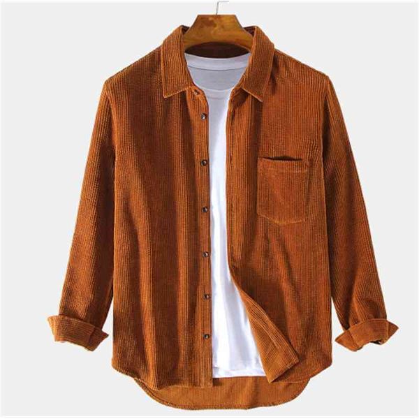 

mens plain style corduroy solid color casual long sleeve shirts turn-down collar pockets shirts for men clothes 210527, White;black