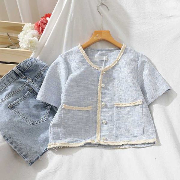 

women's jackets summer vintage round neck single breasted tweed shirt women elegant short sleeve jacket coats1 8d12, Black;brown