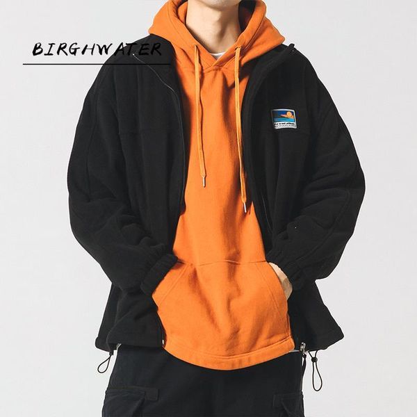 

men's hoodies & sweatshirts 2021 spring japanese streetwear thick stand up collar sweatshirt men clothing harajuku casual cardigan hip, Black