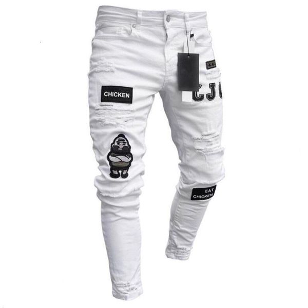

men's jeans mens cool designer brand black skinny ripped destroyed stretch slim fit hop pants with holes for men fdsl, Blue