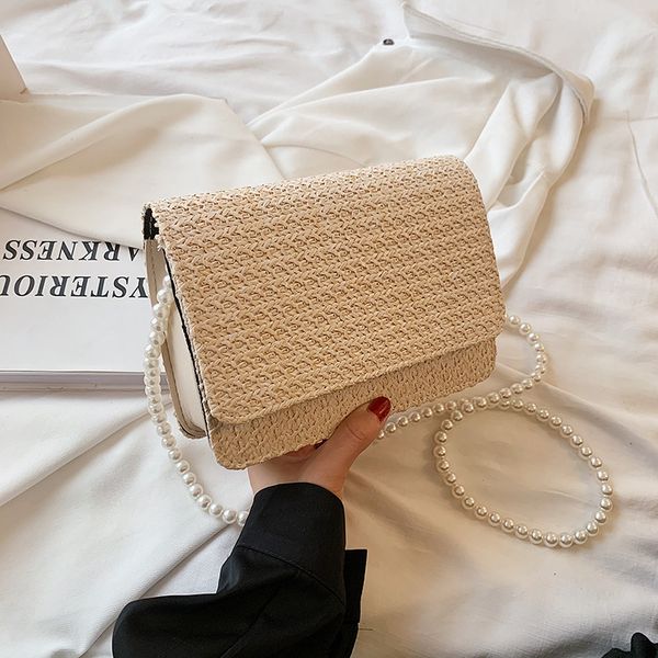 

discount sales promotionbag female 2021 spring and summer new fashion pearl portable one shoulder straw woven mini chain messenger bag facto