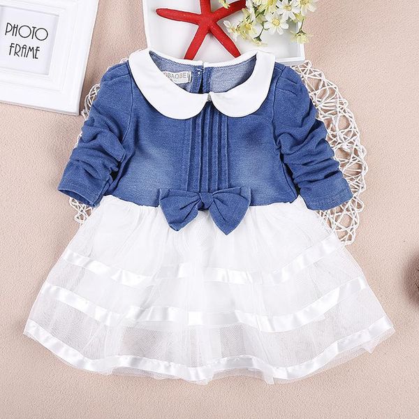 

baby girl dress children long sleeve denim floral dresses kids princess for girls girl's, Red;yellow