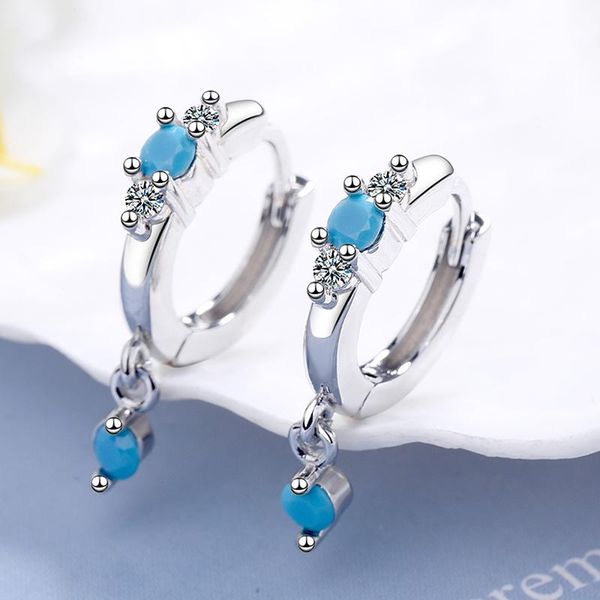 

hoop & huggie vintage style blue rhinestone stone pendant small earrings gold/silver color loop ear accessories fashion jewelry for women, Golden;silver