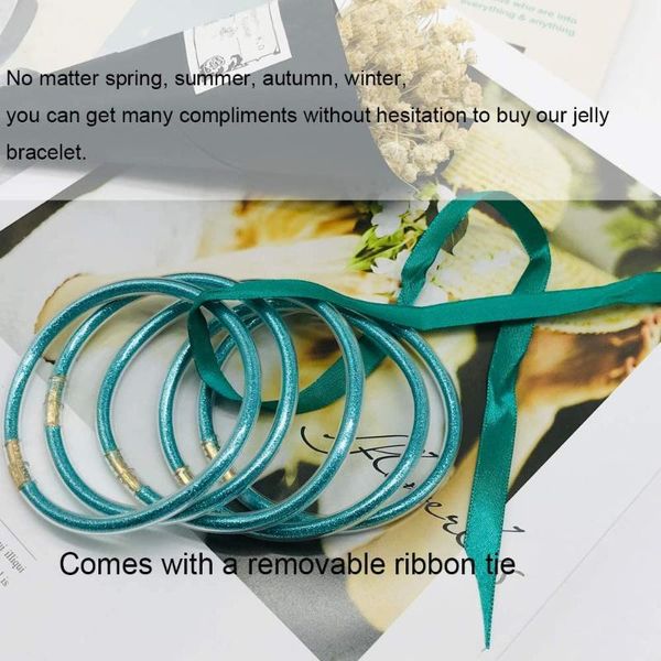 

bangle bling 5pcs green color glitter jelly bracelet plastic w shinning powder lining fashion jewelry lightweight, Black