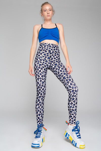 

women's leggings blue white printed super minimizer tights izu20212013, Black