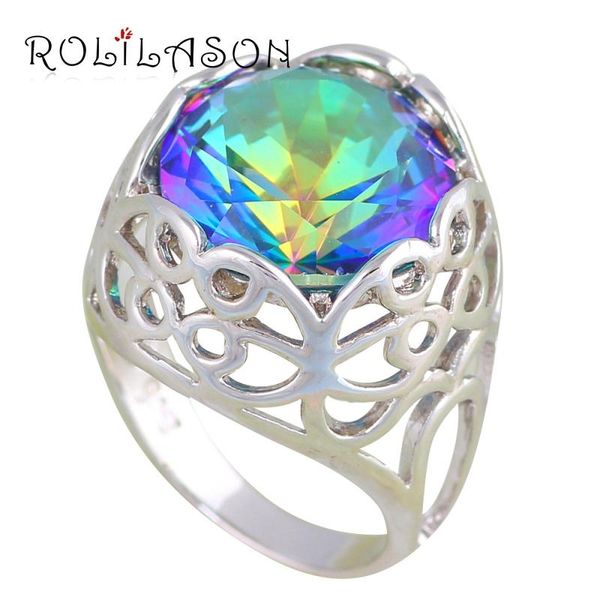 

cluster rings rolilason trendy rainbow mystic zircon silver stamped fashion jewelry usa size#6 #7 #8#9 jr2136 engagement gifts, Golden;silver
