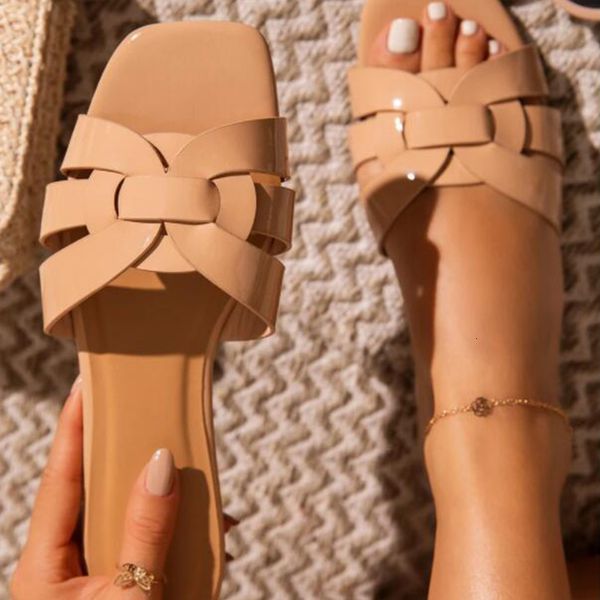 

sandals 2021 women slippers female shoes woman weave ladies slides flat with for outdoor flip flops rq2k, Black