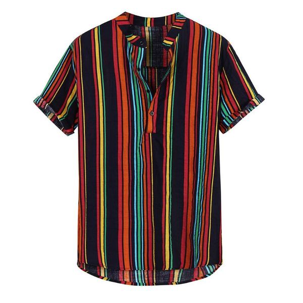 

men's casual shirts men summer fashion us eu style bright color striped short sleeve single breasted pure linen male, White;black