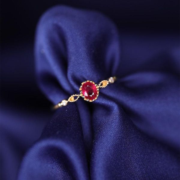 

original design oval faceted ruby opening adjustable ring winding creative light luxury charm women silver jewelry cluster rings, Golden;silver