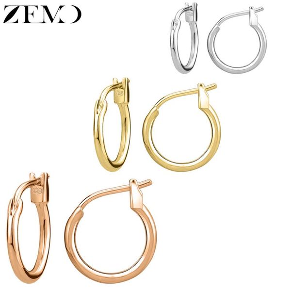 

hoop & huggie zemo 10/12/17mm 925 sterling silver earrings for women girls rose gold plated classic ear hook circle round earring jewelry, Golden;silver