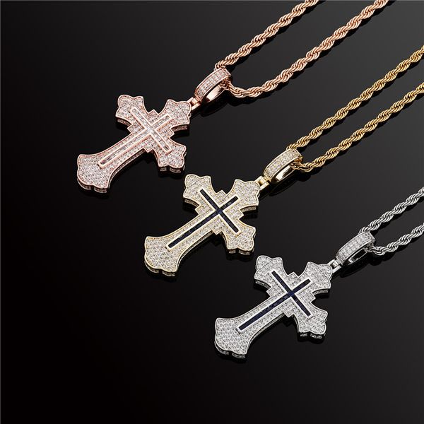 18K позолоченное покрытие льдом алмаз Винтаж Христос крест ожерелье подвеска для мужчин женщин