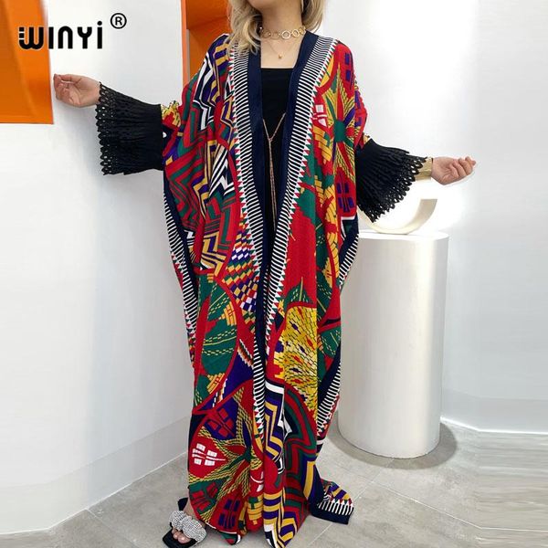 

women's swimwear winyi 2022 cotton bikini sweet lady pink boho print self belted front open long kimono dress beach tunic women wrap dr, White;black