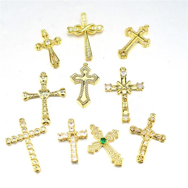 

charms 2021 personality plating micro-inlaid diy cross pendant semi-finished products with necklace bracelet jewelry wholesale, Bronze;silver