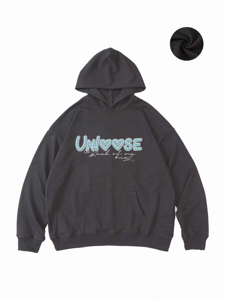 

men letter graphic drop shoulder kangaroo pocket hoodie i0kp#, Black