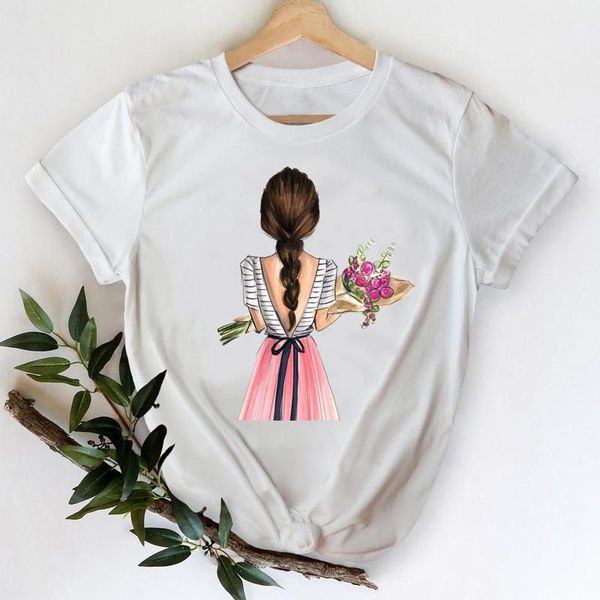

t-shirts women 2021 flower floral sweet girl 90s cartoon printing clothes graphic tshirt lady print female tee t-shirt women's, White