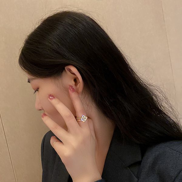 

genuine gold electroplated cat's eye geometric mouth fashion simple index finger net red personalized joint tail ring jewelry, Silver
