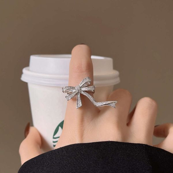 

net red fashion personality opening women's light luxury niche bow ring, Black