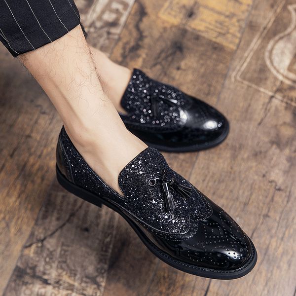 

Men Dress Shoes Shadow Patent Leather shoes gold Fashion Groom Wedding Party Shoes 2022 Fashion Oxford Golden -48, 59350 black