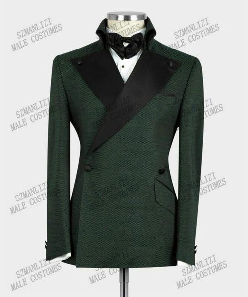 

men's suits & blazers 2021 design green slim fit mens 2 pieces peaked lapel wedding groom double breasted men tuxedos jacket pants, White;black