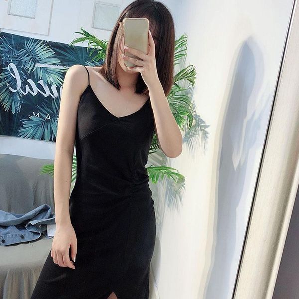 

casual dresses women v neck split long dress summer backless bodycon spaghetti strap sleeveless maxi 2021 03,, Black;gray