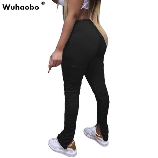 

stacked leggings joggers casual wide leg flare sweatpants women ruched split pants long femme tracksuit trousers women's & capris, Black;white