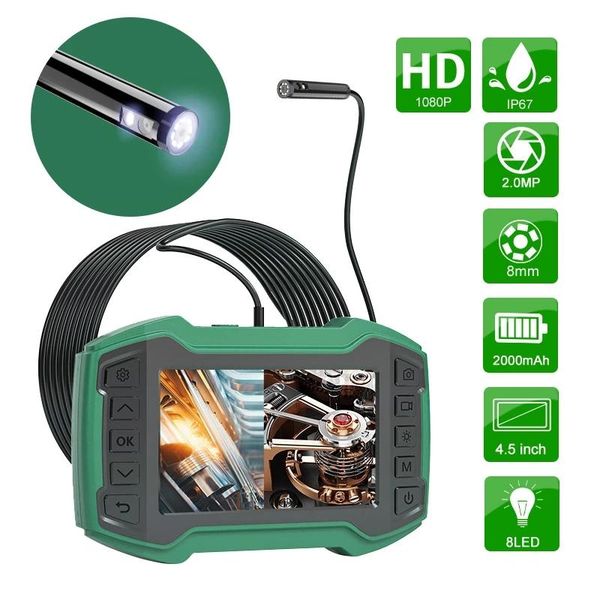 

cameras dua lens inspection camera 1080p 4.5" ips screen endoscope ip67 waterproof snake 8 led sewer for vehicle pipeline