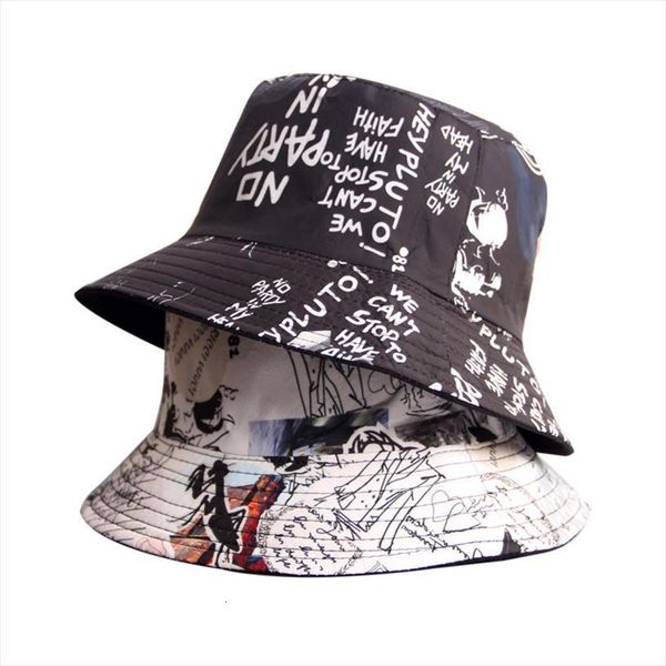 

summer letter graffiti bucket hat women men fashion beach sun hats reversible bob chapeau femme panama fisherman, Blue;gray