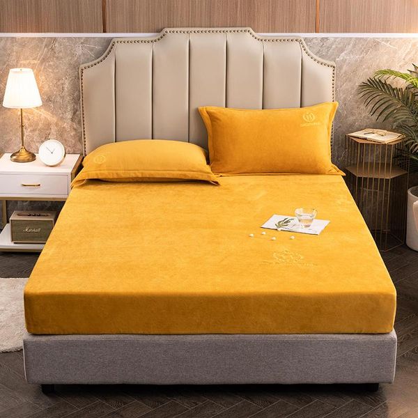 

sheets & sets bonenjoy flannel fitted sheet with elastic yellow color plain coral fleece bed queen size warm soft mattress cover180x200